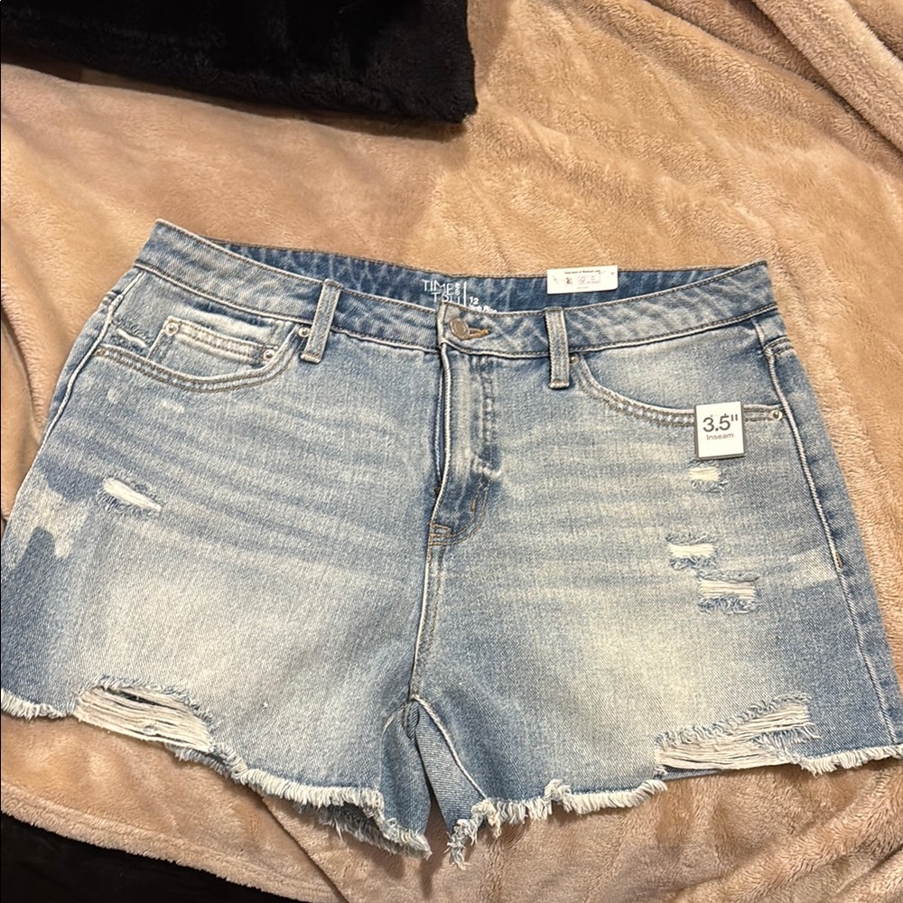 Time and Tru Blue Jean Shorts Distressed High-Waisted